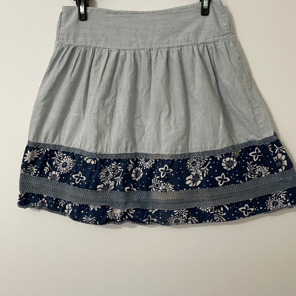 Fire Los Angeles Striped Floral Tiered Ruffle Hem Skirt Women's Boho Cottagecore